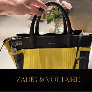 ZADIG & VOLTAIRE LARGE DRAMATIC CANDIDE YELLOW AND BLACK LEATHER TOTE,